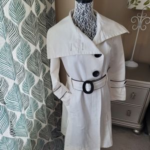 Soia & Kyo Ivory with Black Trim Trench Coat M